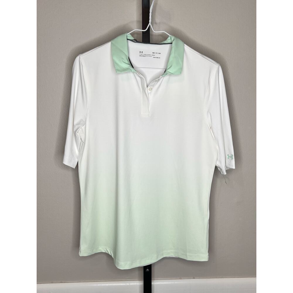 ☀️Under Armour HeatGear Fitted Green White Ombre Short Sleeve Golf Polo Shirt